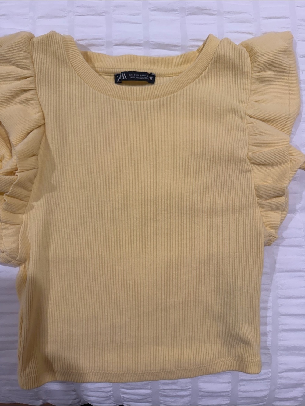 Zara Pale Yellow Ruffled Sleeve Ribbed Tank